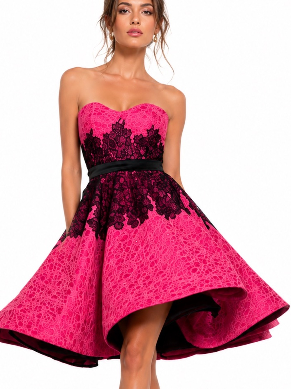 Lucia’s Sarto couture gown, dress tea length with pockets extra small pink black